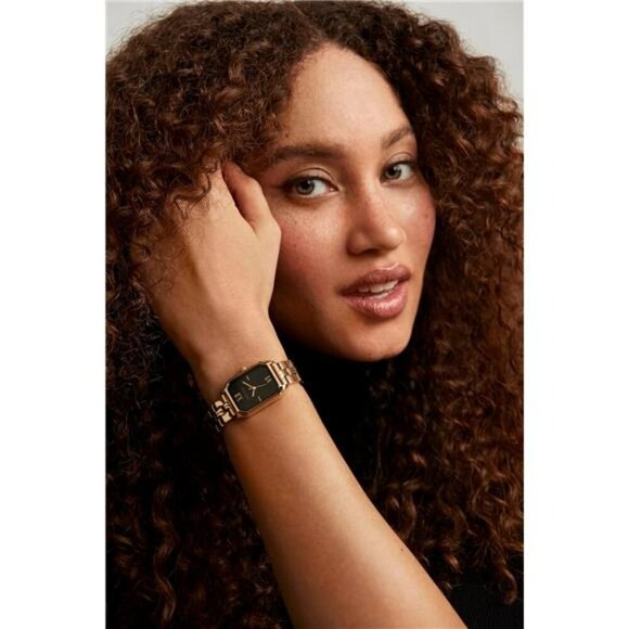 Womens Gold Bracelet Watch Black Dial Water Resistant Jewelry Clasp Giftable - Picture 4 of 7